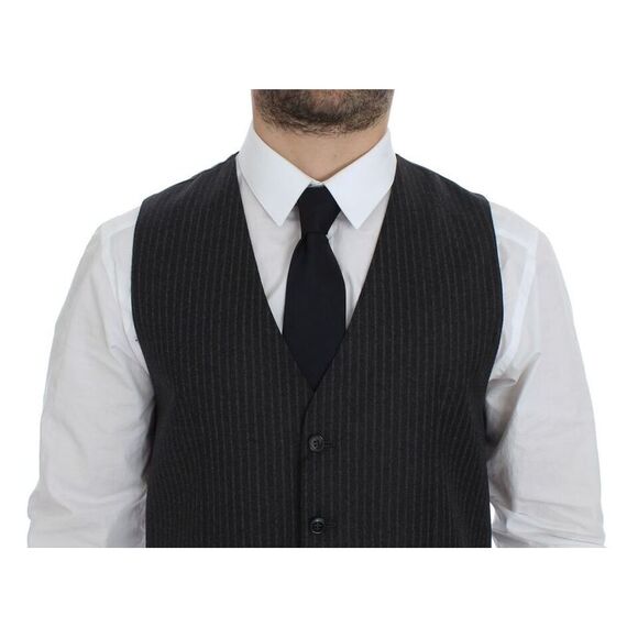 Dolce & Gabbana Gray Striped Wool Single Breasted Men's Vest